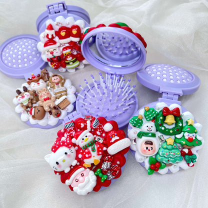 [Christmas 2025] Christmas Theme Kawaii Cute Convertible Foldable Mirror and Brush Combo Tool