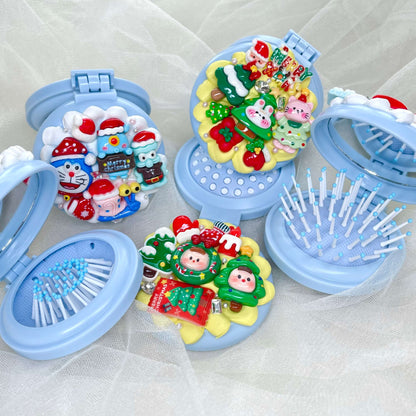 [Christmas 2025] Christmas Theme Kawaii Cute Convertible Foldable Mirror and Brush Combo Tool