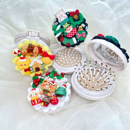 [Christmas 2025] Christmas Theme Kawaii Cute Convertible Foldable Mirror and Brush Combo Tool
