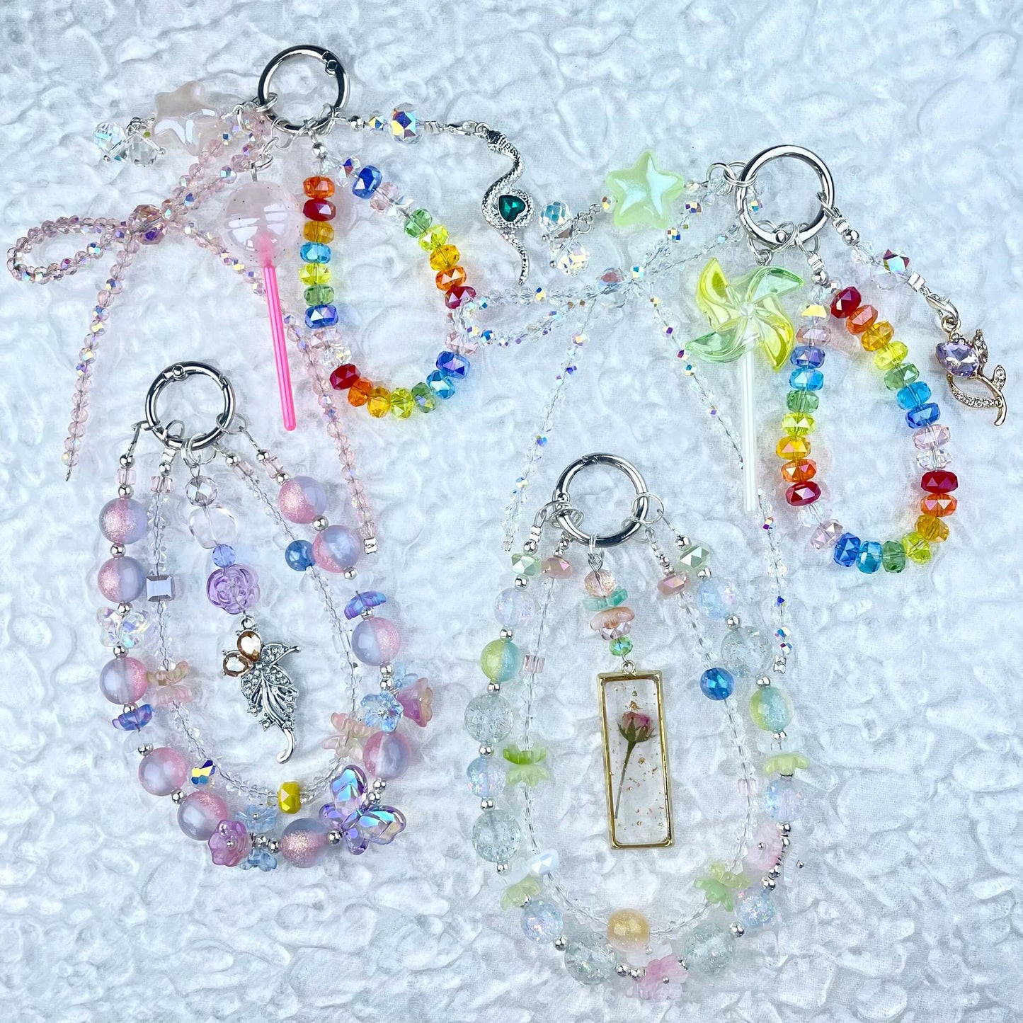 [Anniversary 3-Piece Set] Very Special 3-Piece Color Changing Dry Flower Pendants Glittering Phone Chains Set-Celebration Special Price!-THIS WEEKEND ONLY