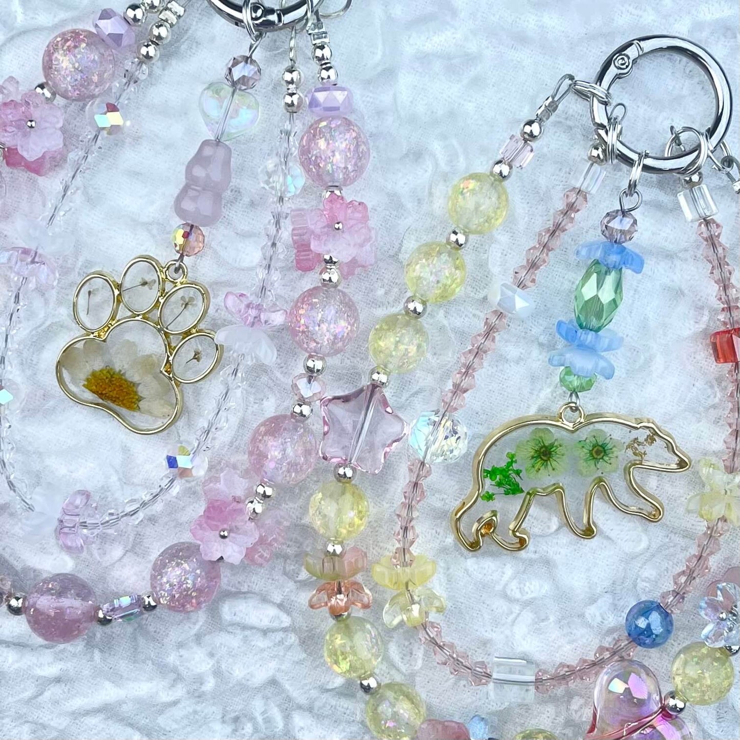 [Anniversary 3-Piece Set] Very Special 3-Piece Color Changing Dry Flower Pendants Glittering Phone Chains Set-Celebration Special Price!-THIS WEEKEND ONLY