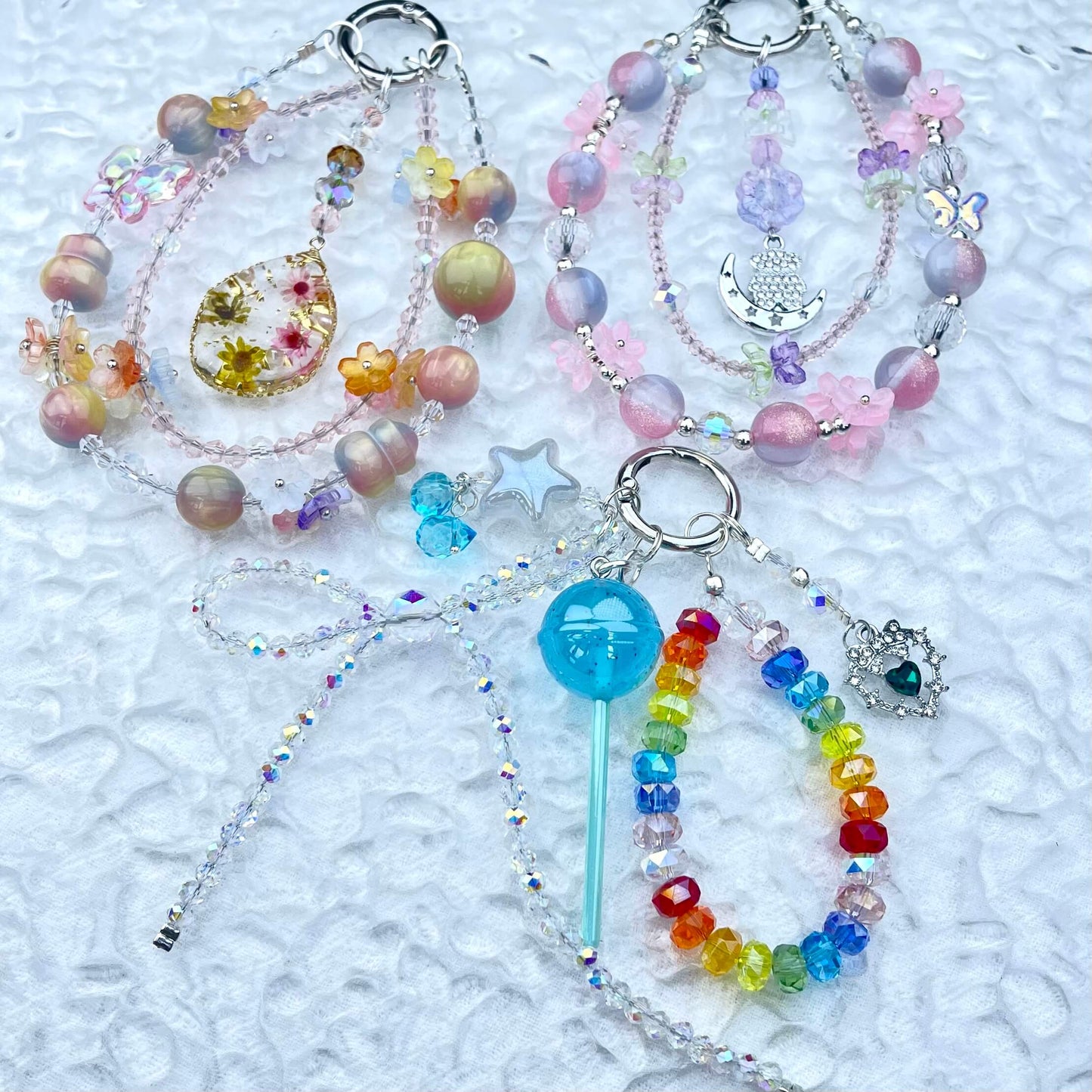[Anniversary 3-Piece Set] Very Special 3-Piece Color Changing Dry Flower Pendants Glittering Phone Chains Set-Celebration Special Price!-THIS WEEKEND ONLY