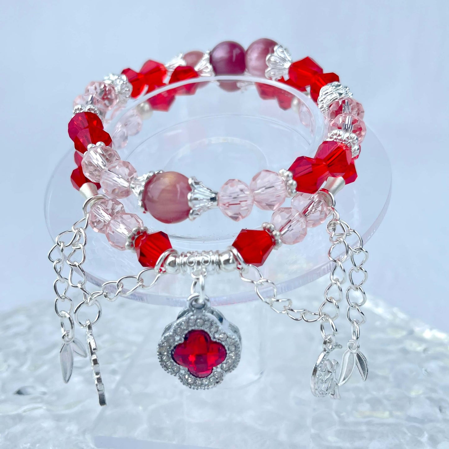[New Arrival] Handmade Extra Glittering Crystal Glass Double-Ring Elastic Bracelets