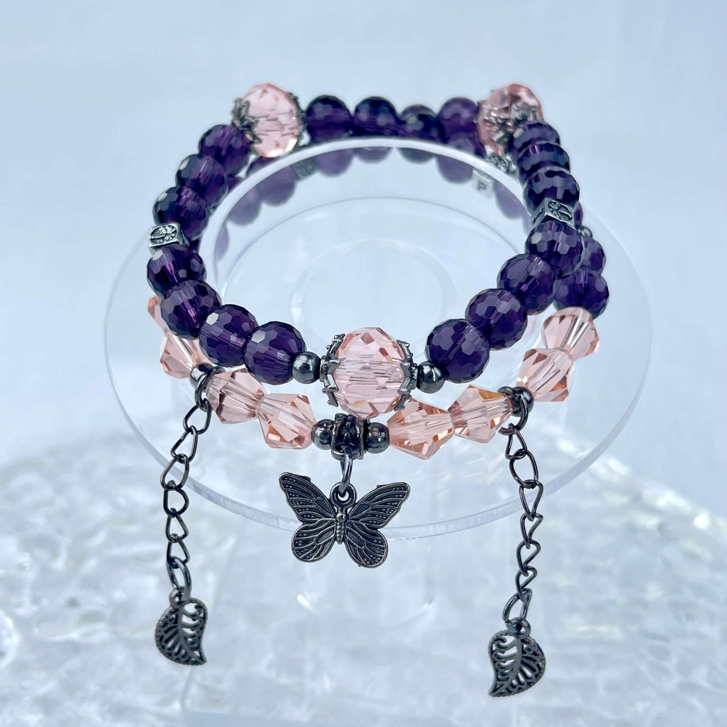 [New Arrival] Handmade Extra Glittering Crystal Glass Double-Ring Elastic Bracelets