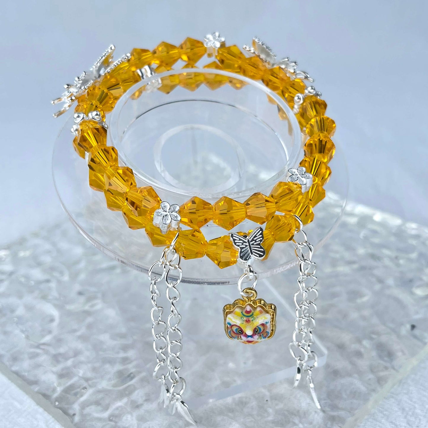 [New Arrival] Handmade Extra Glittering Crystal Glass Double-Ring Elastic Bracelets