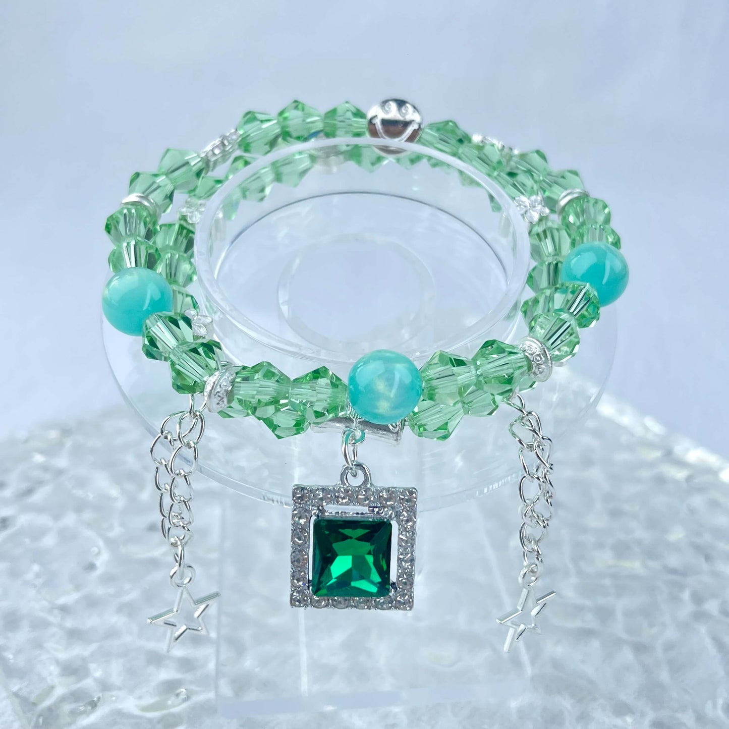[New Arrival] Handmade Extra Glittering Crystal Glass Double-Ring Elastic Bracelets