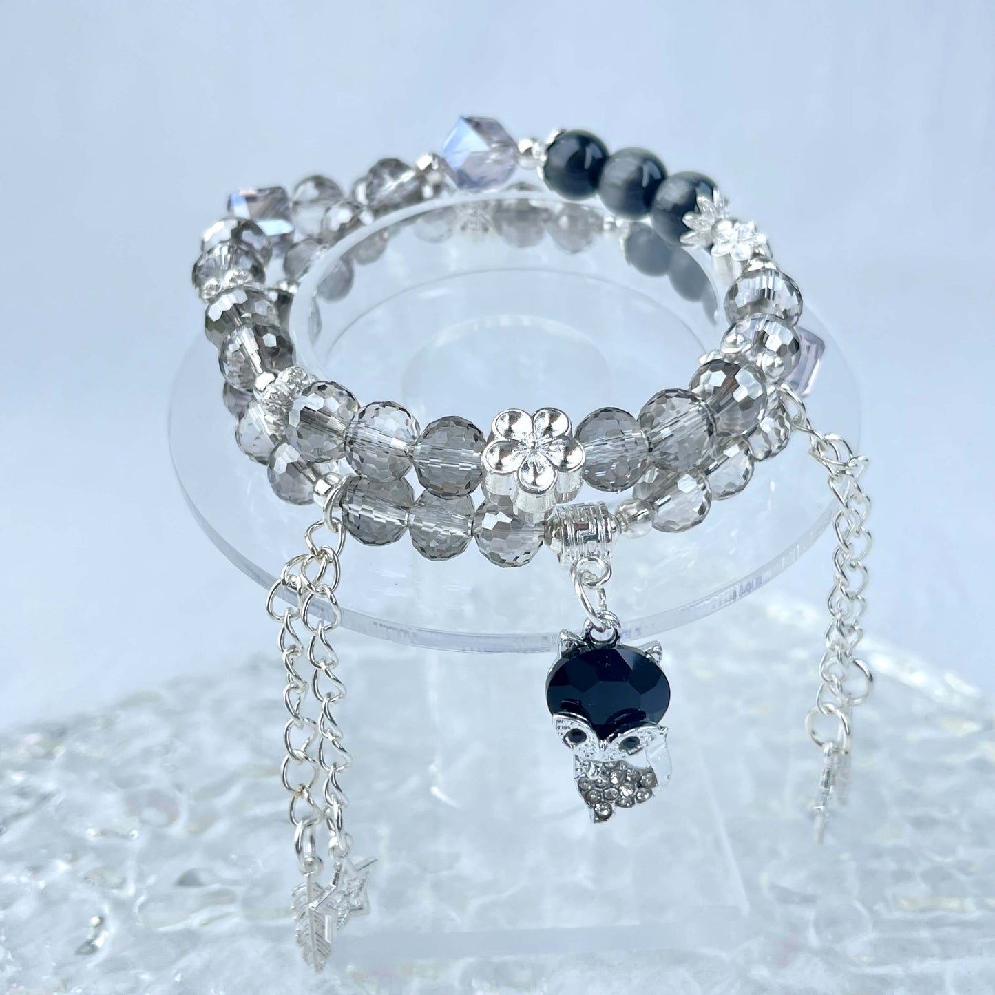 [New Arrival] Handmade Extra Glittering Crystal Glass Double-Ring Elastic Bracelets