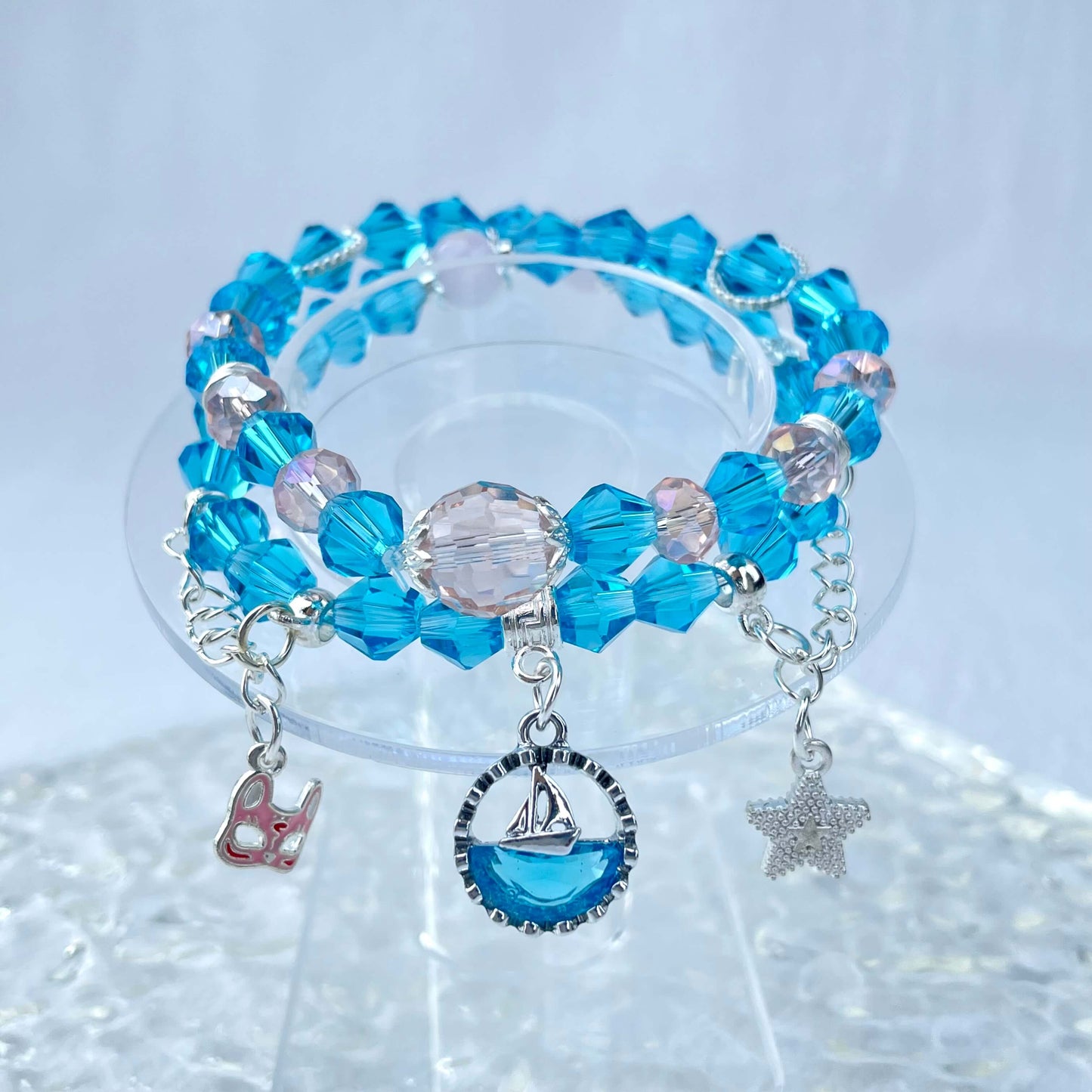 [New Arrival] Handmade Extra Glittering Crystal Glass Double-Ring Elastic Bracelets