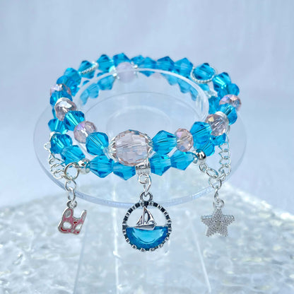 [New Arrival] Handmade Extra Glittering Crystal Glass Double-Ring Elastic Bracelets