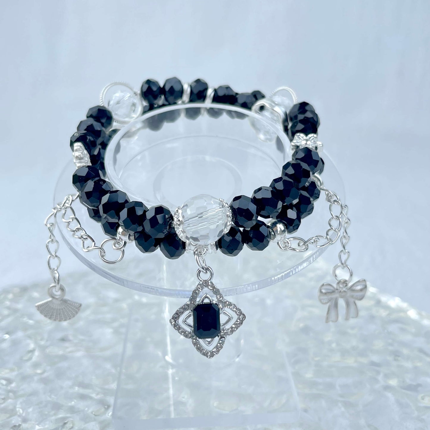[New Arrival] Handmade Extra Glittering Crystal Glass Double-Ring Elastic Bracelets