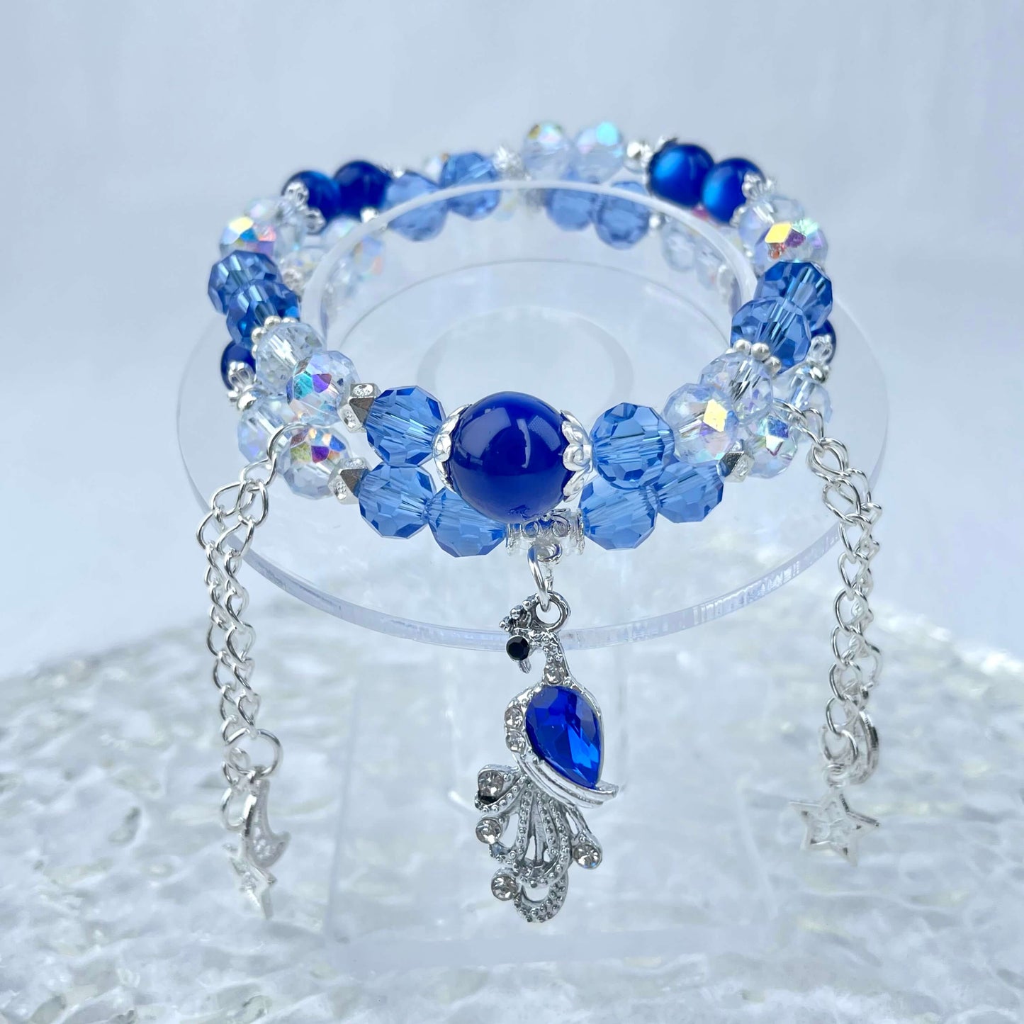 [New Arrival] Handmade Extra Glittering Crystal Glass Double-Ring Elastic Bracelets