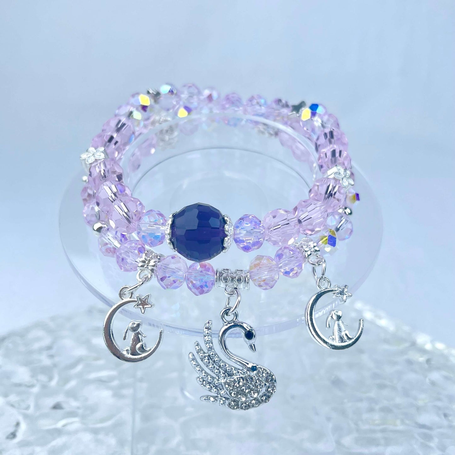 [New Arrival] Handmade Extra Glittering Crystal Glass Double-Ring Elastic Bracelets