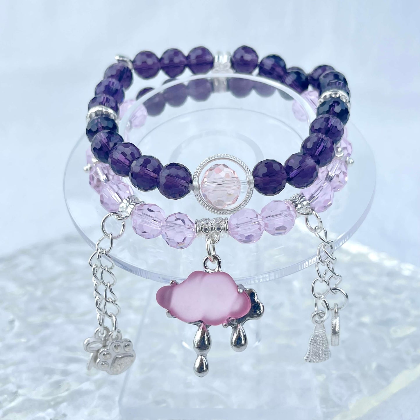 [New Arrival] Handmade Extra Glittering Crystal Glass Double-Ring Elastic Bracelets