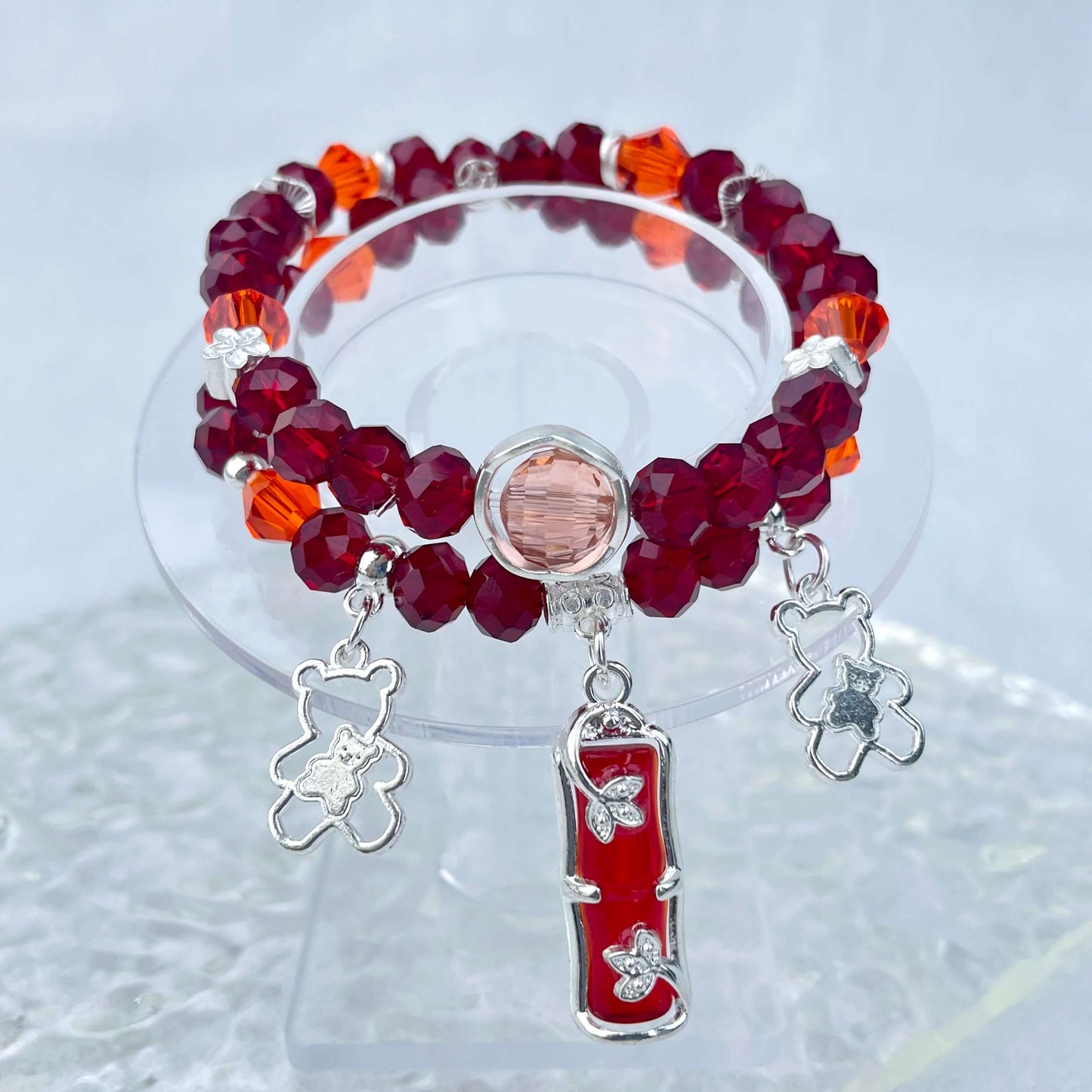 [New Arrival] Handmade Extra Glittering Crystal Glass Double-Ring Elastic Bracelets