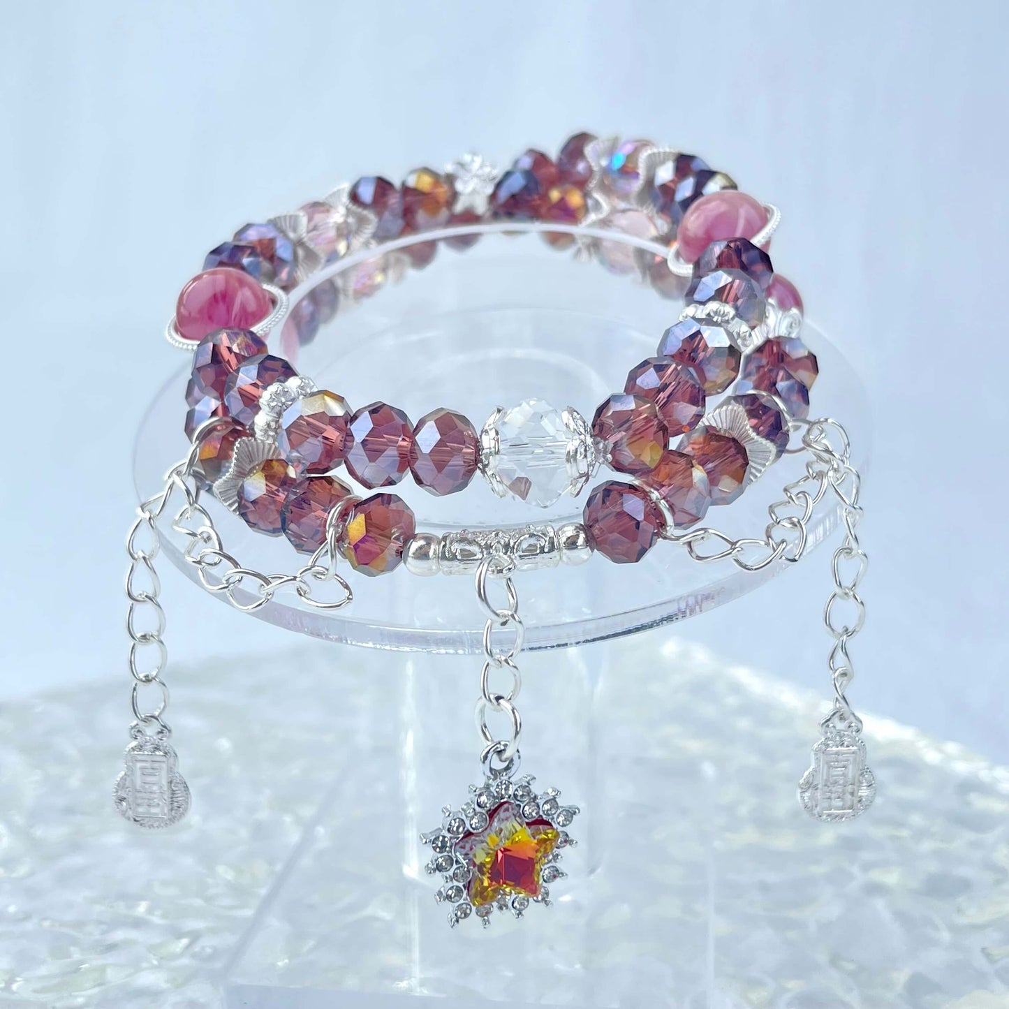 [New Arrival] Handmade Extra Glittering Crystal Glass Double-Ring Elastic Bracelets