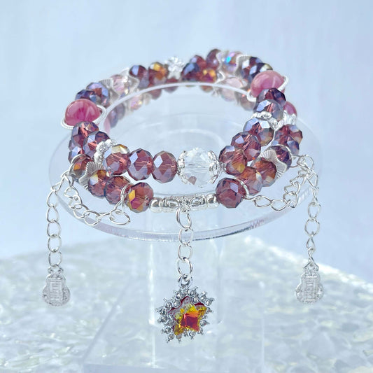 [New Arrival] Handmade Extra Glittering Crystal Glass Double-Ring Elastic Bracelets