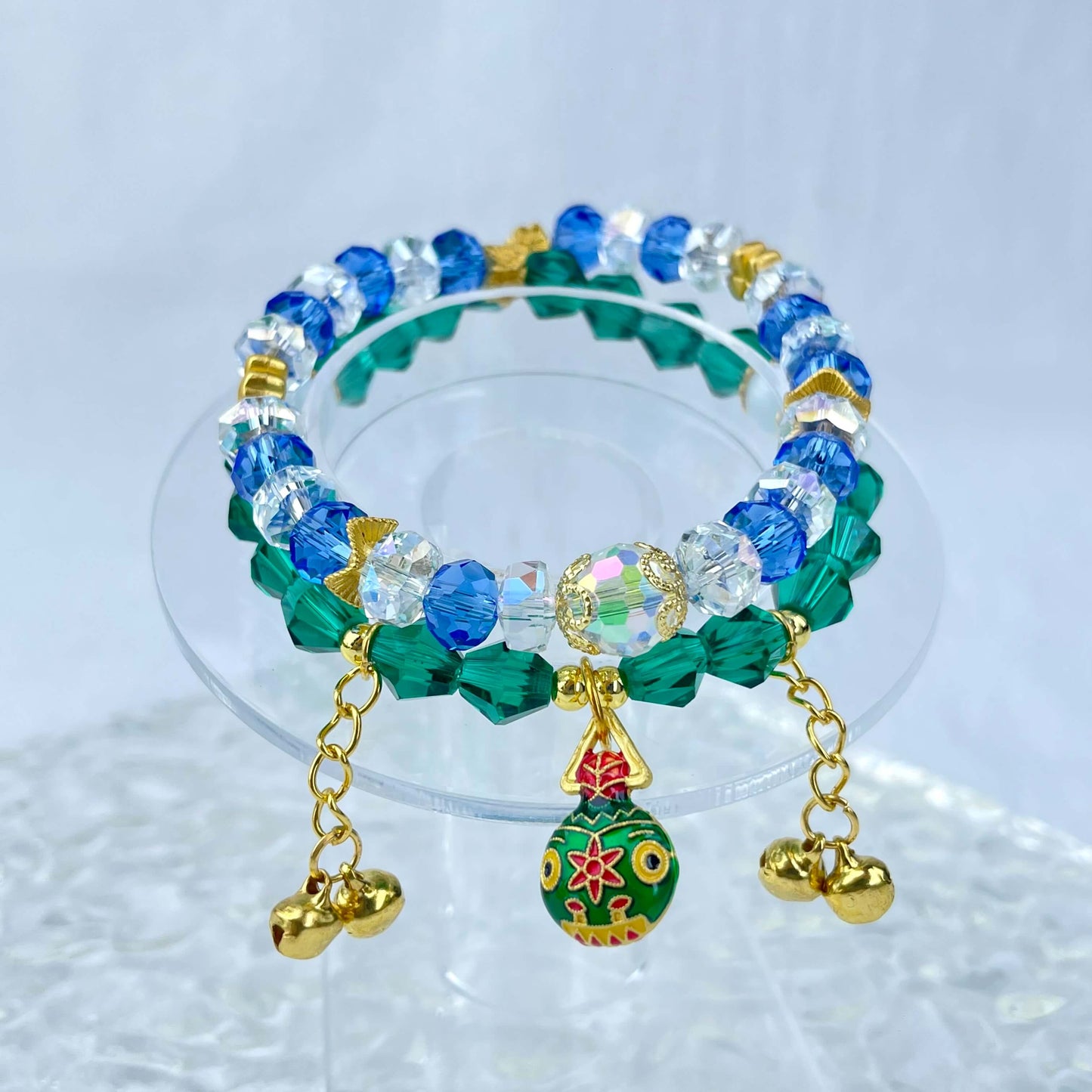 [New Arrival] Handmade Extra Glittering Crystal Glass Double-Ring Elastic Bracelets