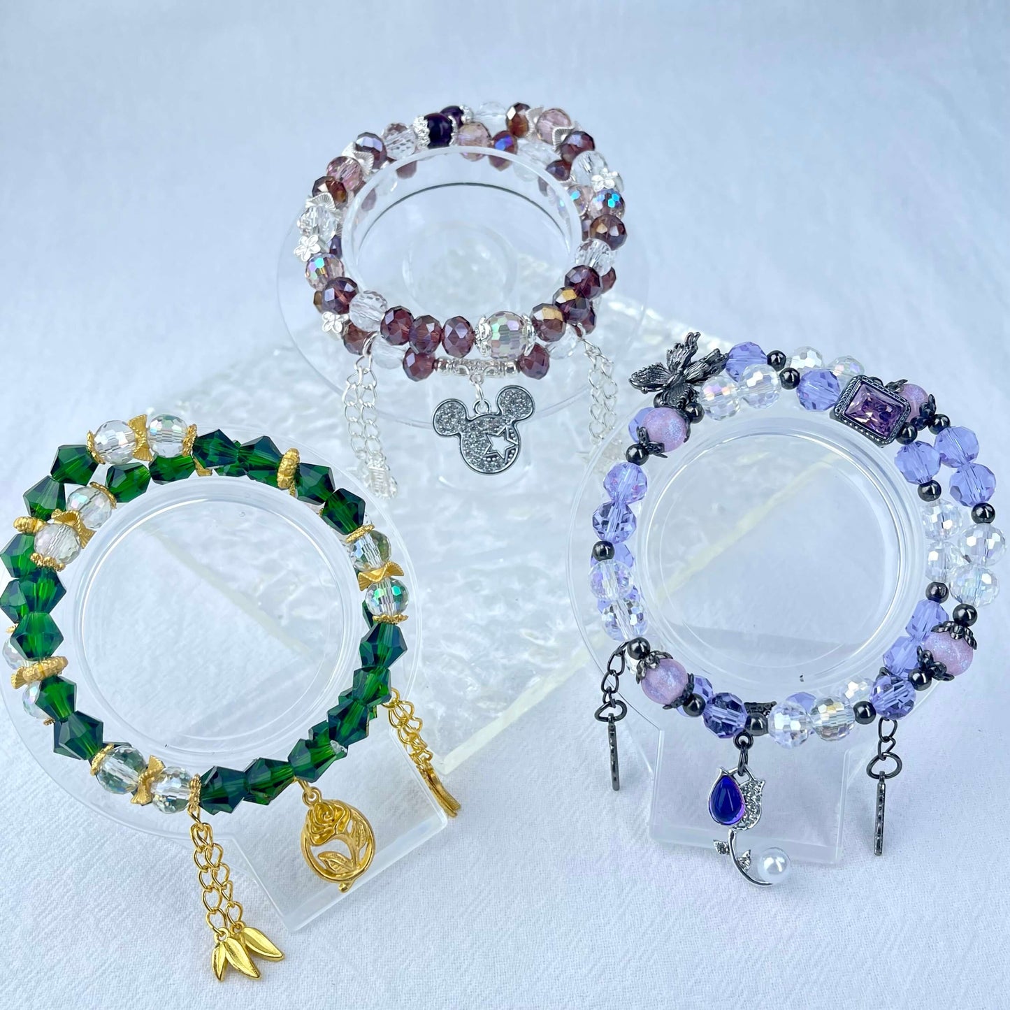 [New Arrival] Handmade Extra Glittering Crystal Glass Double-Ring Elastic Bracelets