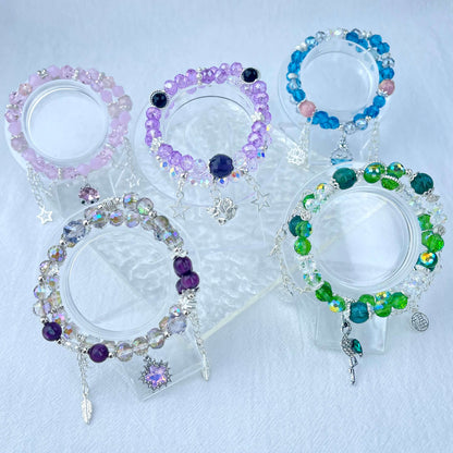 [New Arrival] Handmade Extra Glittering Crystal Glass Double-Ring Elastic Bracelets