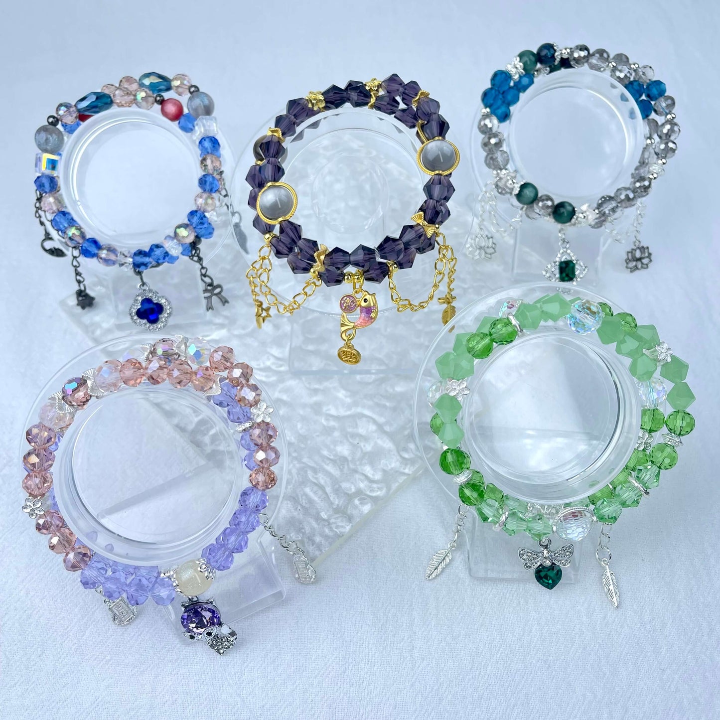 [New Arrival] Handmade Extra Glittering Crystal Glass Double-Ring Elastic Bracelets
