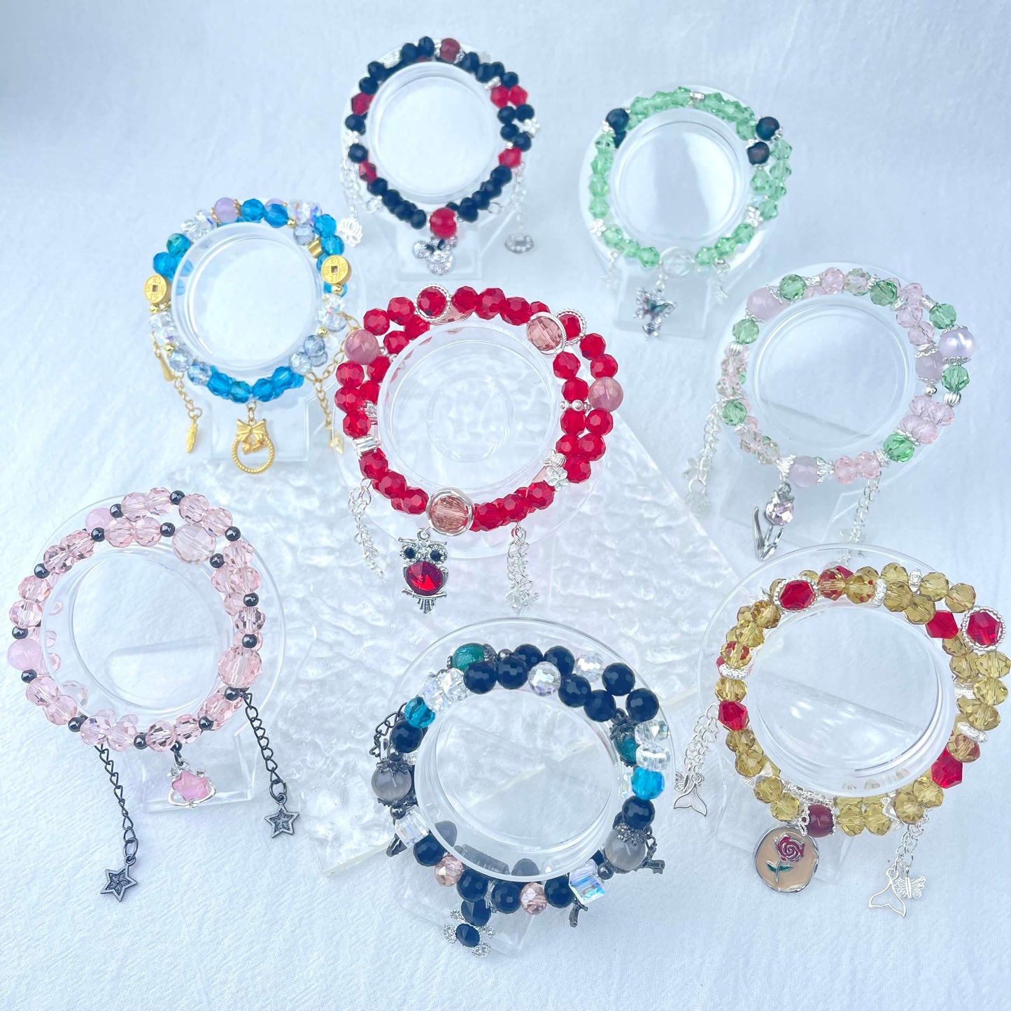 [New Arrival] Handmade Extra Glittering Crystal Glass Double-Ring Elastic Bracelets