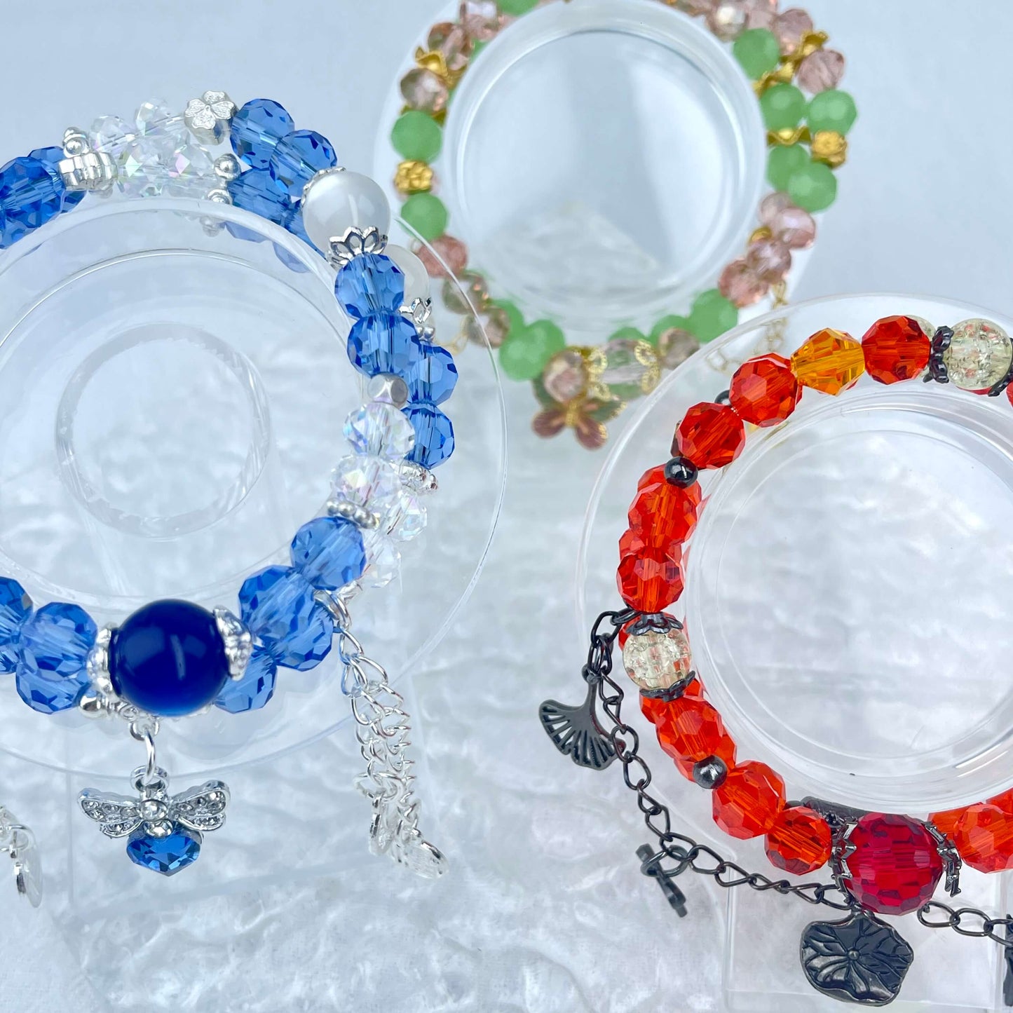 [New Arrival] Handmade Extra Glittering Crystal Glass Double-Ring Elastic Bracelets