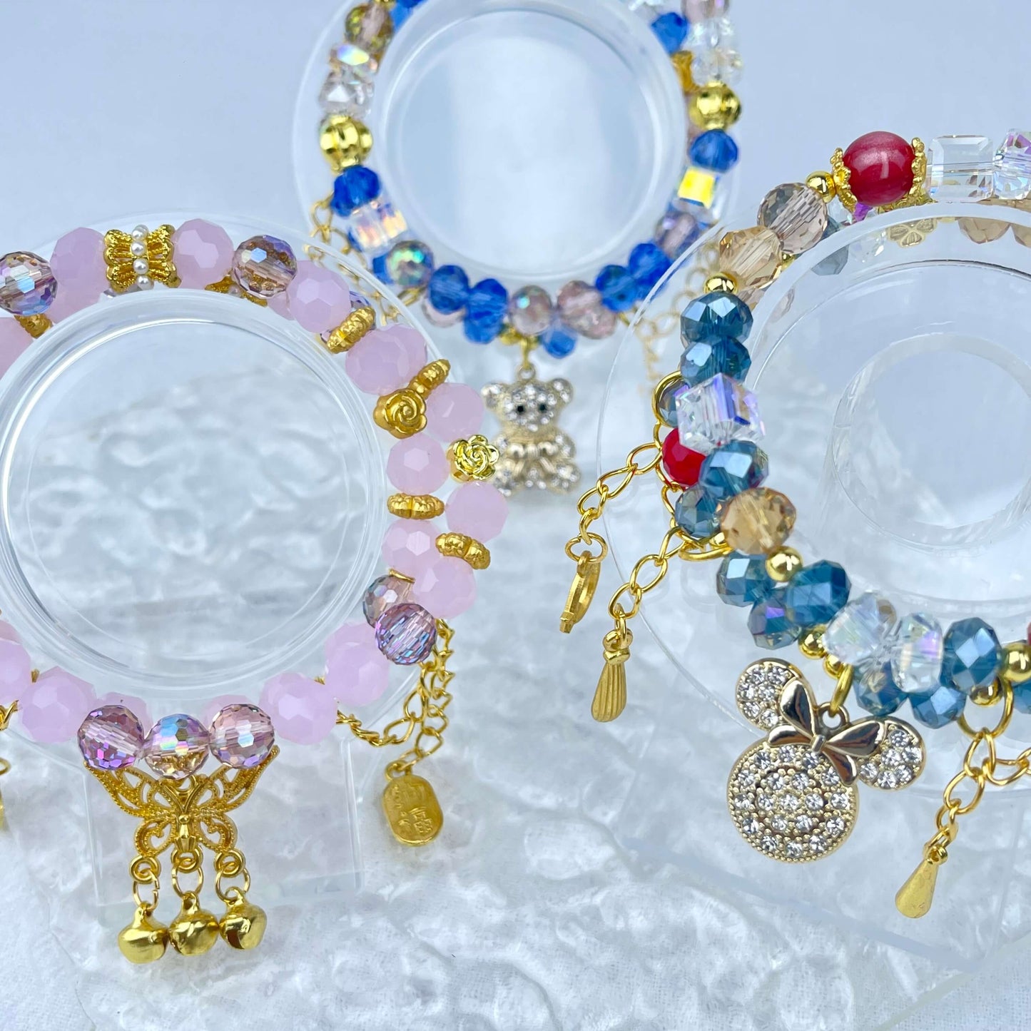 [New Arrival] Handmade Extra Glittering Crystal Glass Double-Ring Elastic Bracelets