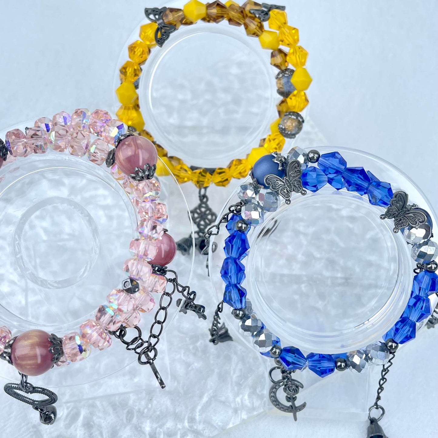 [New Arrival] Handmade Extra Glittering Crystal Glass Double-Ring Elastic Bracelets