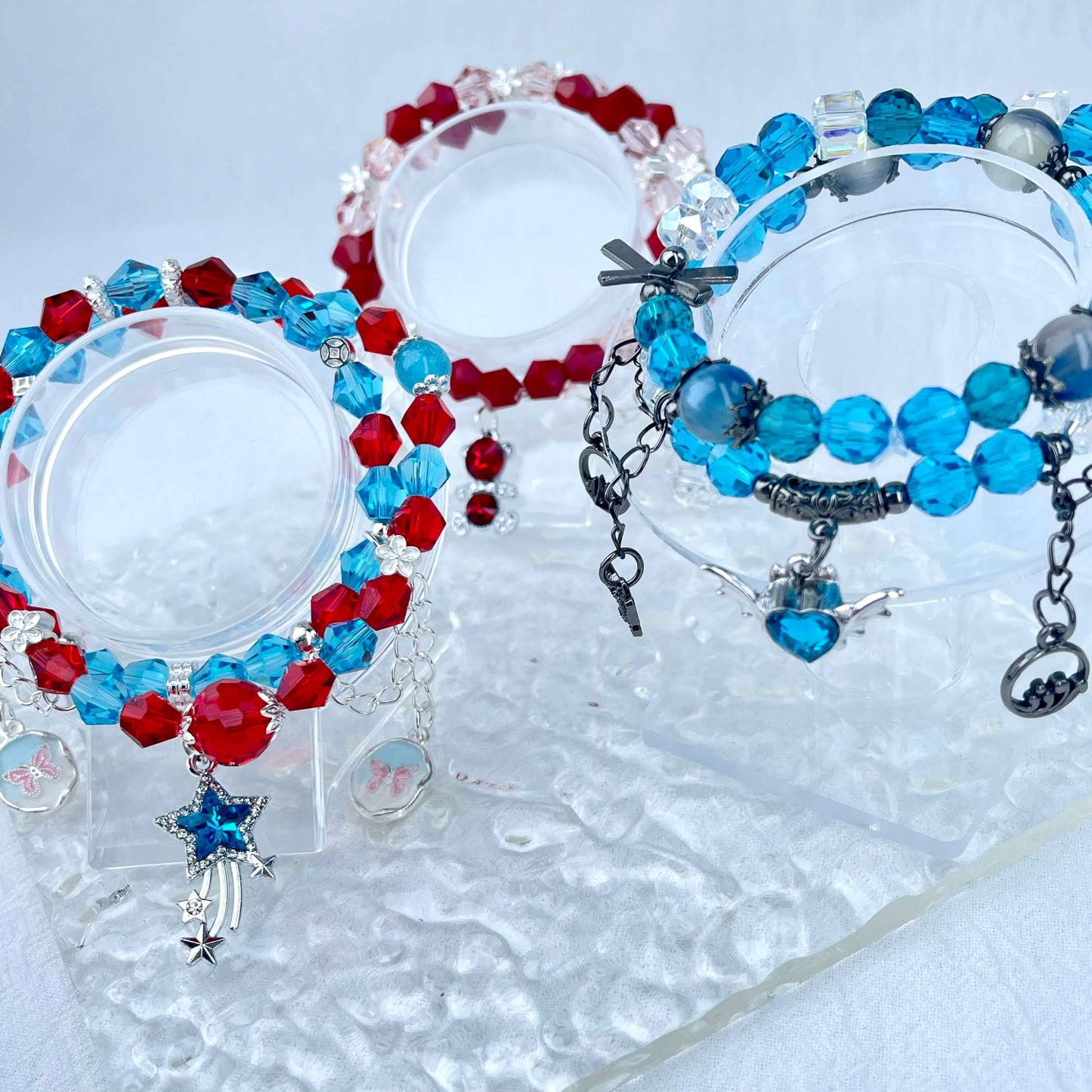 [New Arrival] Handmade Extra Glittering Crystal Glass Double-Ring Elastic Bracelets