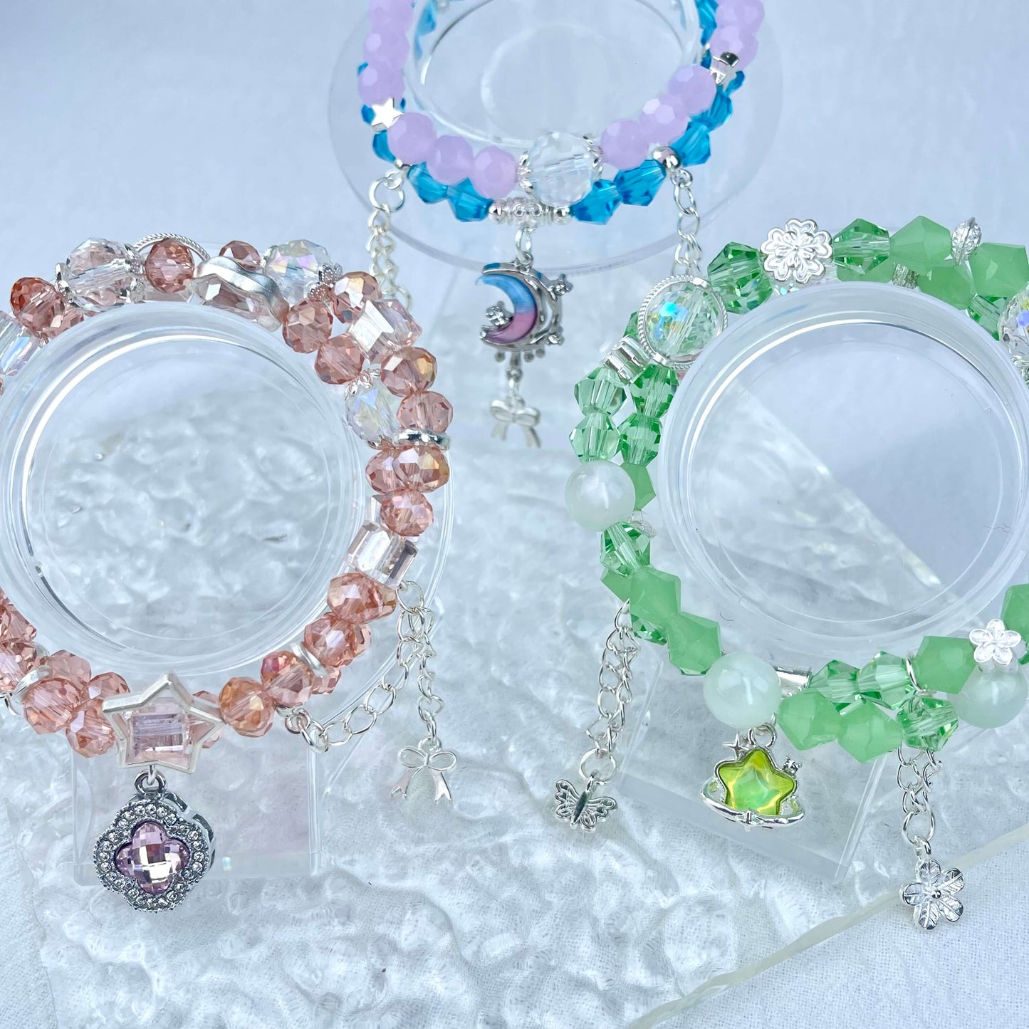 [New Arrival] Handmade Extra Glittering Crystal Glass Double-Ring Elastic Bracelets