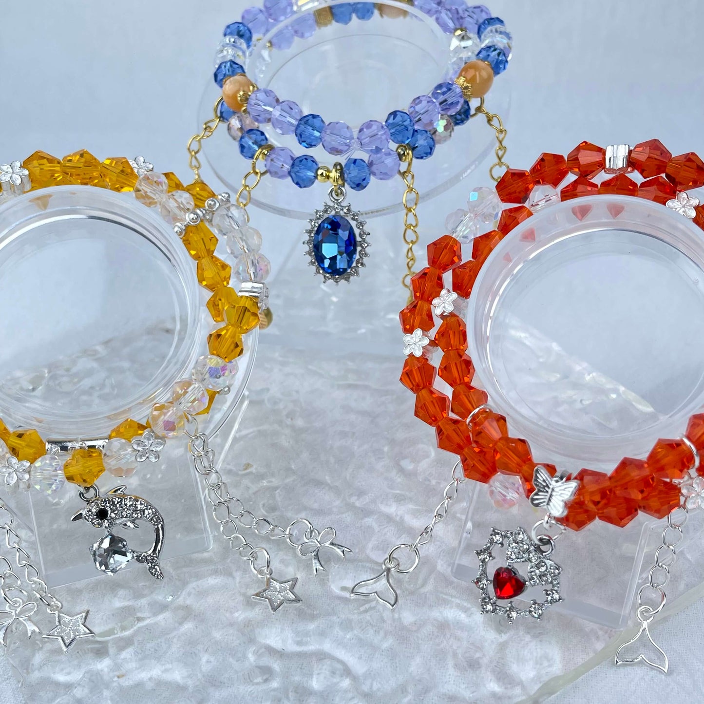 [New Arrival] Handmade Extra Glittering Crystal Glass Double-Ring Elastic Bracelets