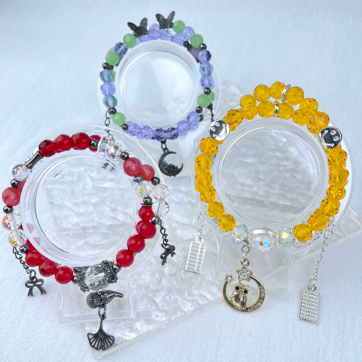 [New Arrival] Handmade Extra Glittering Crystal Glass Double-Ring Elastic Bracelets