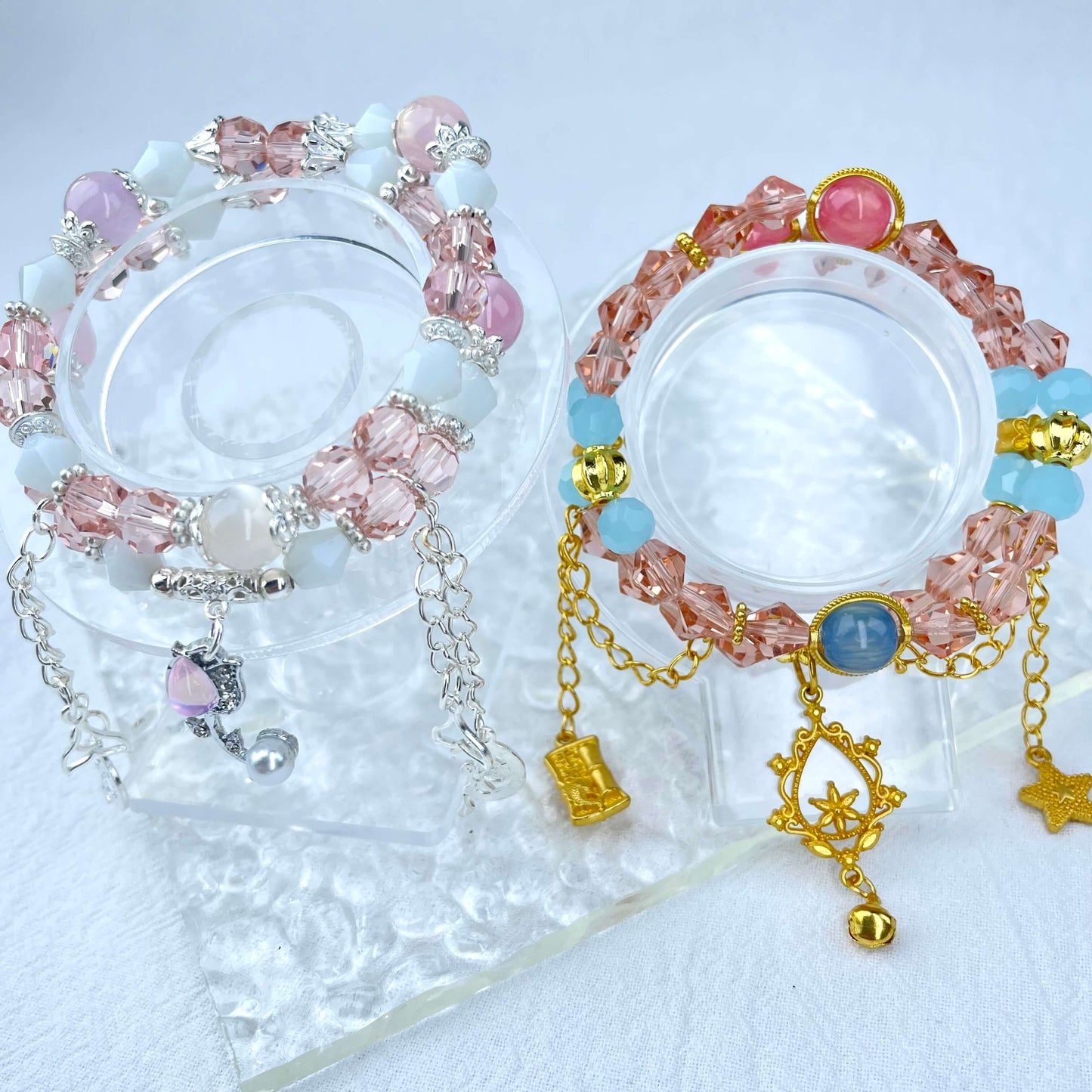 [New Arrival] Handmade Extra Glittering Crystal Glass Double-Ring Elastic Bracelets