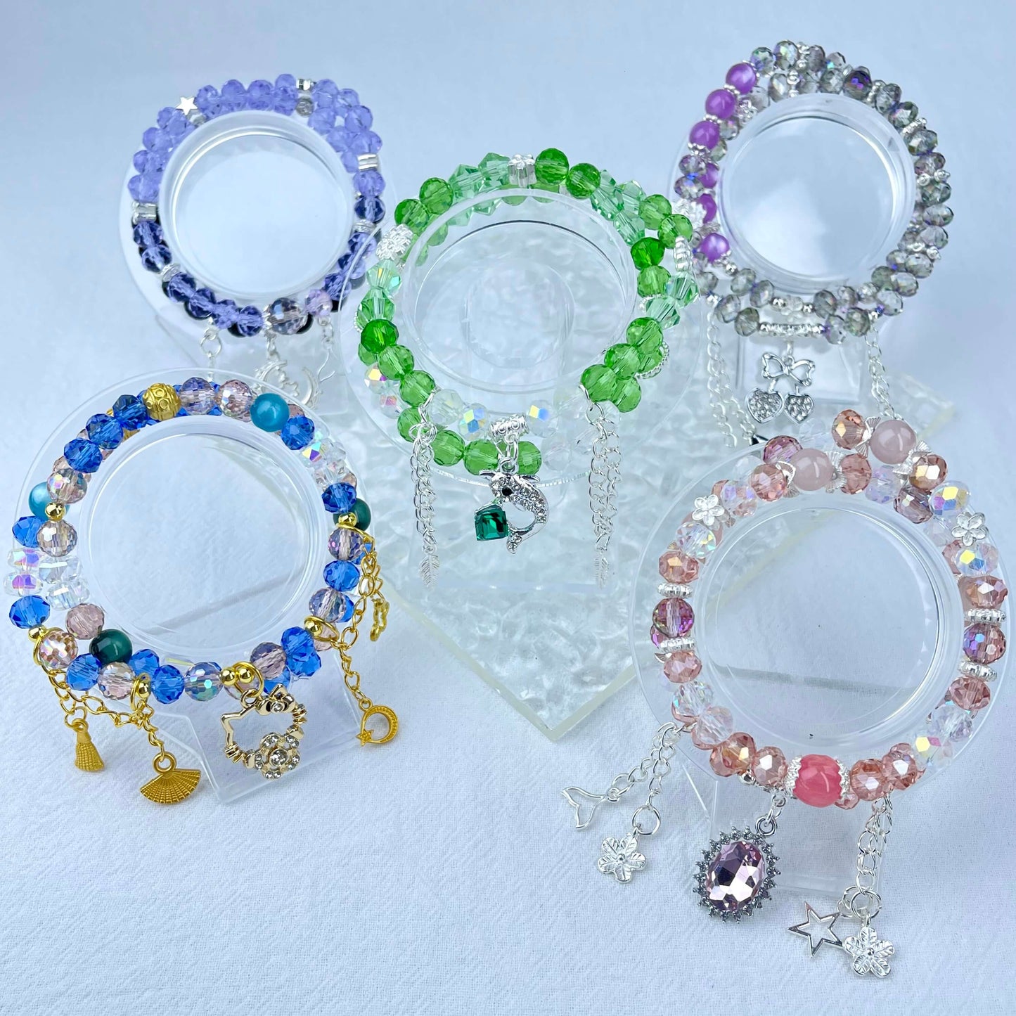 [New Arrival] Handmade Extra Glittering Crystal Glass Double-Ring Elastic Bracelets