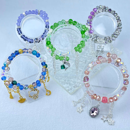 [New Arrival] Handmade Extra Glittering Crystal Glass Double-Ring Elastic Bracelets