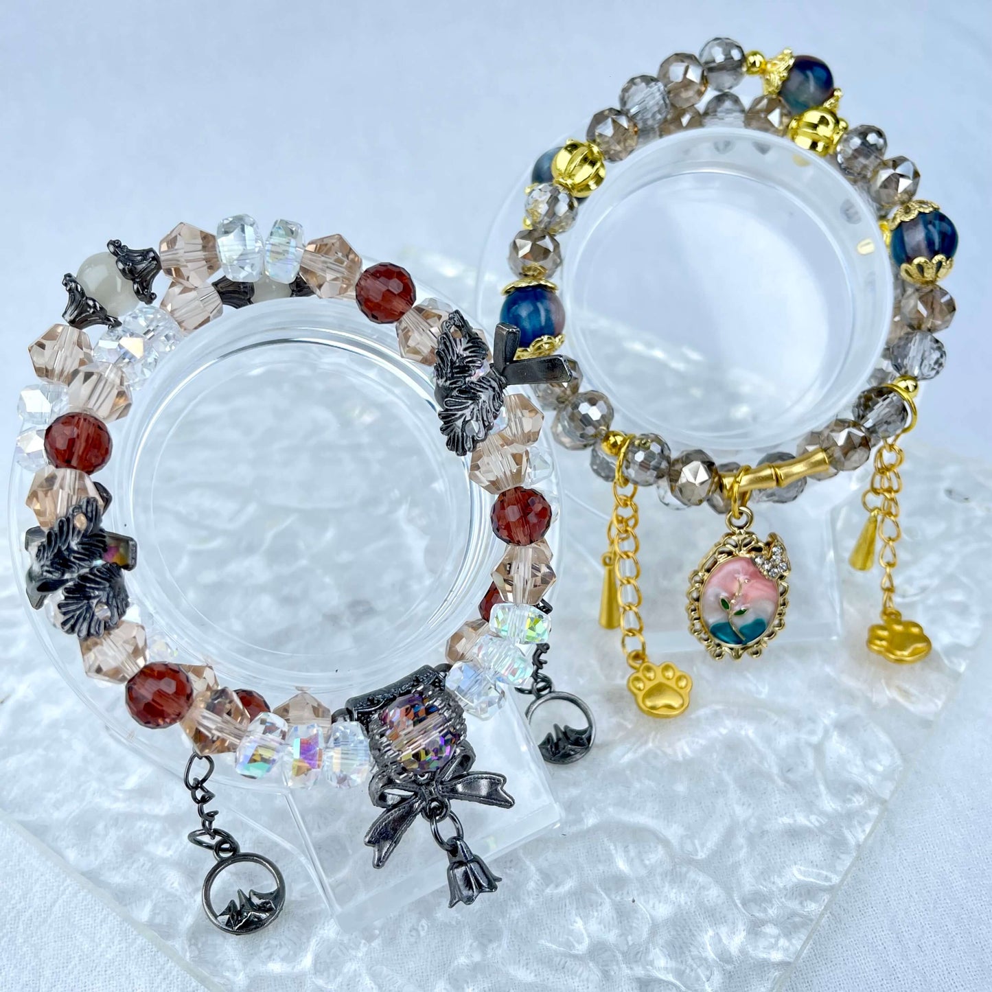 [New Arrival] Handmade Extra Glittering Crystal Glass Double-Ring Elastic Bracelets