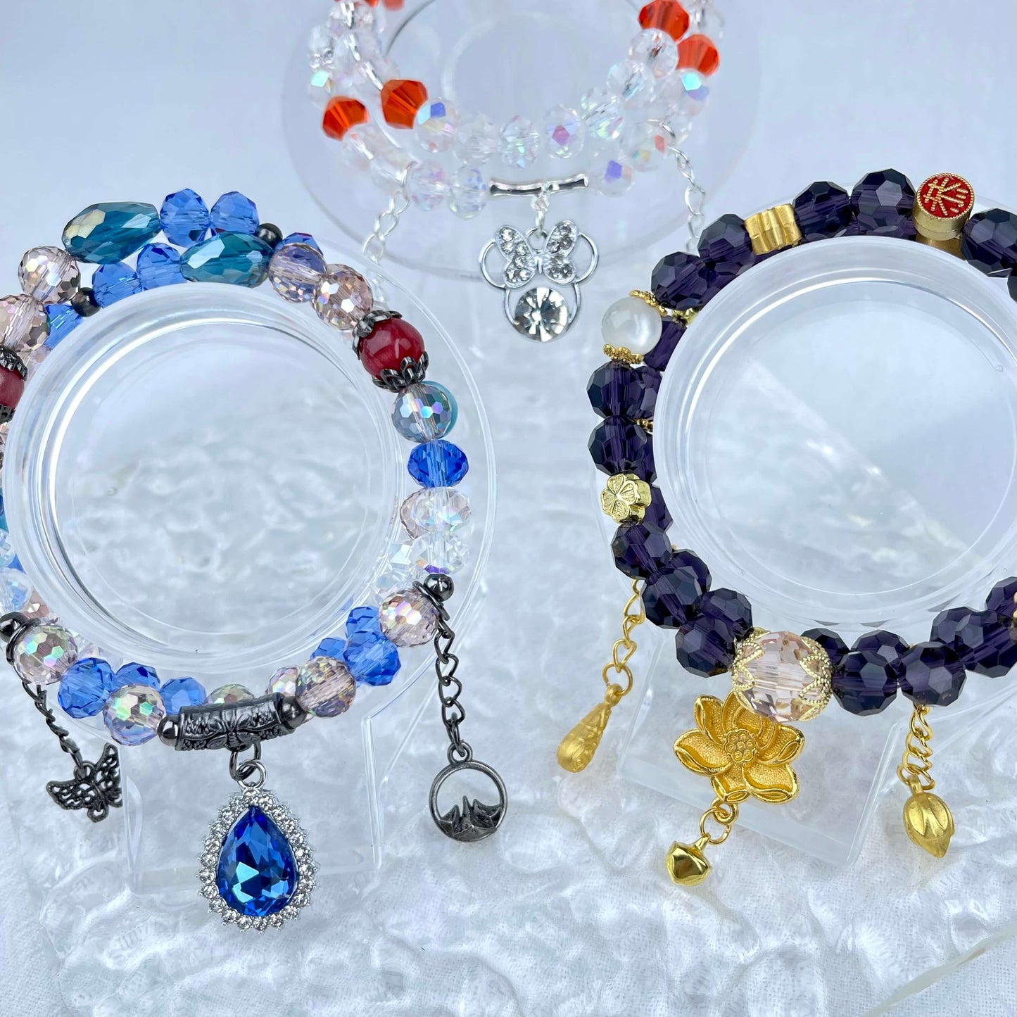 [New Arrival] Handmade Extra Glittering Crystal Glass Double-Ring Elastic Bracelets