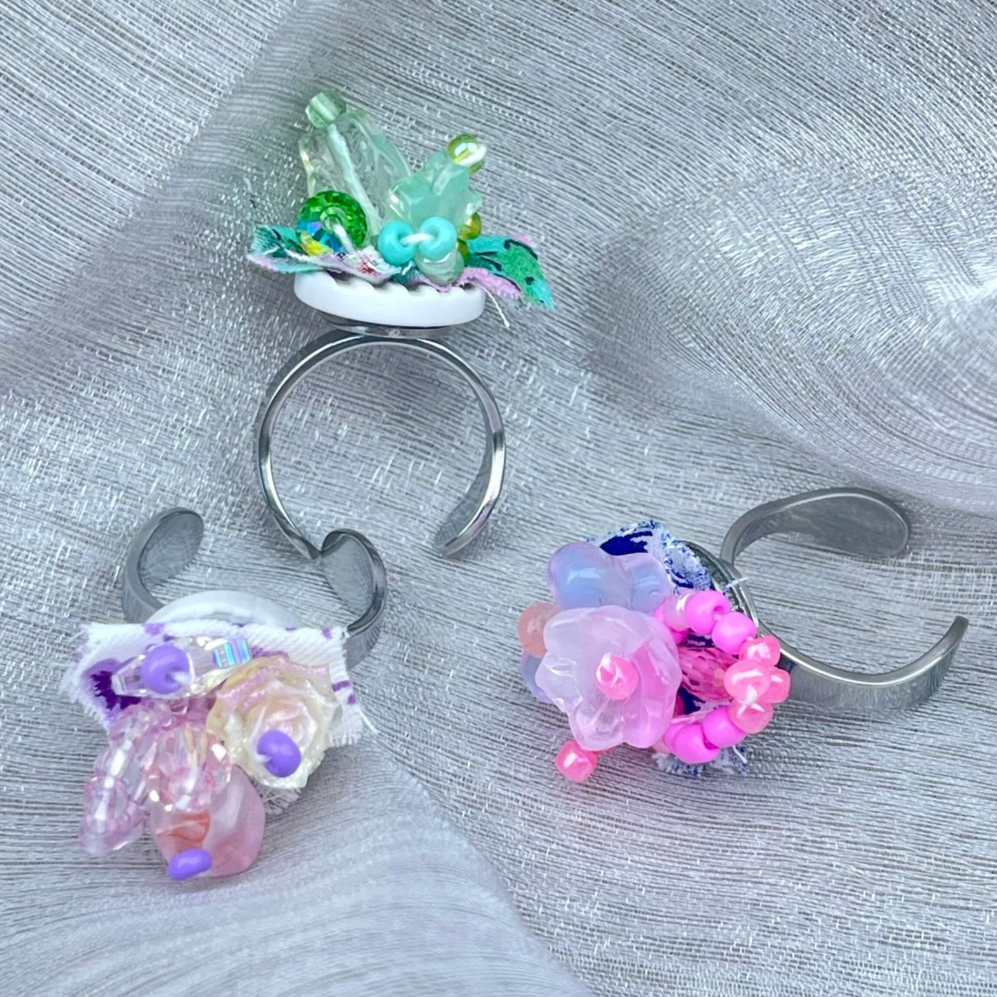 [Holiday Celebration] Handmade Antique Boho Style Beads and Button Rings-Special Launch Price!