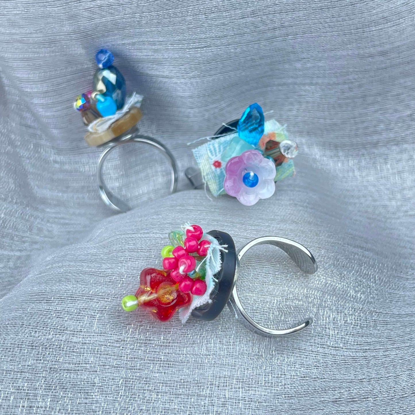 [Holiday Celebration] Handmade Antique Boho Style Beads and Button Rings-Special Launch Price!