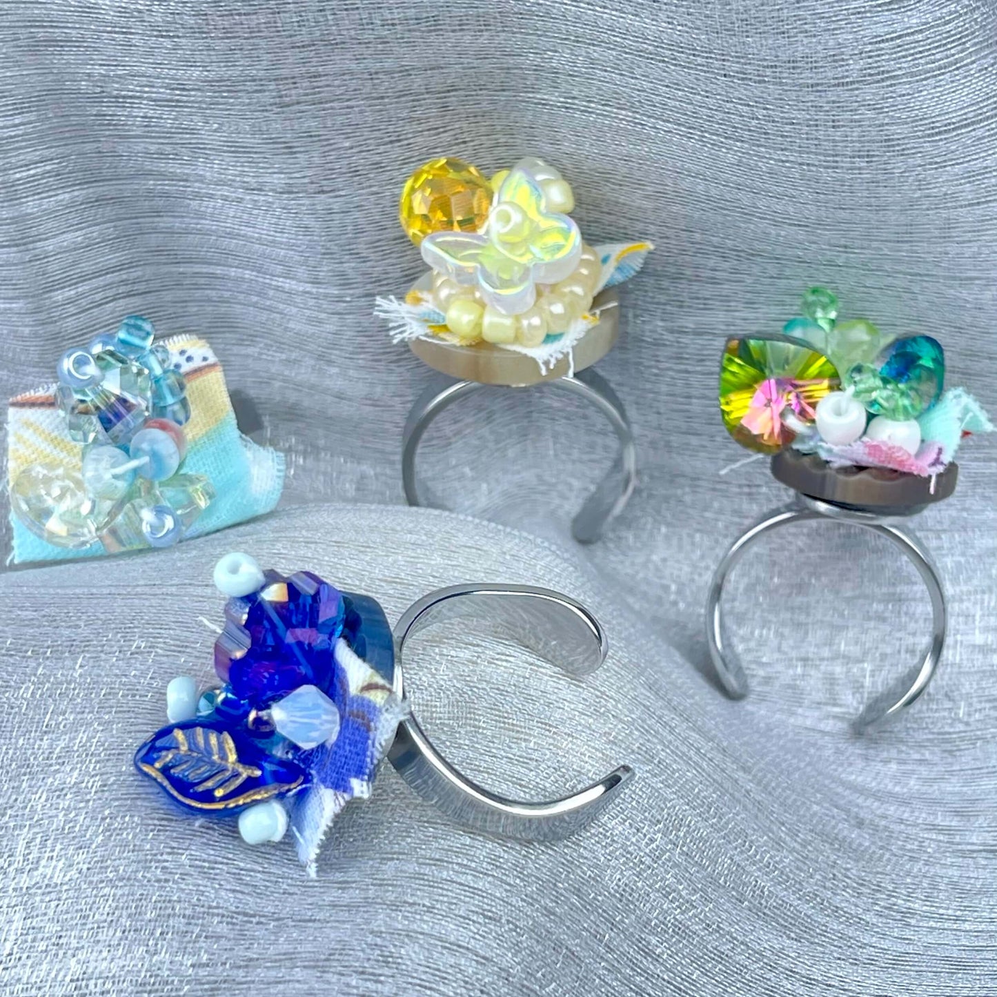 [Holiday Celebration] Handmade Antique Boho Style Beads and Button Rings-Special Launch Price!