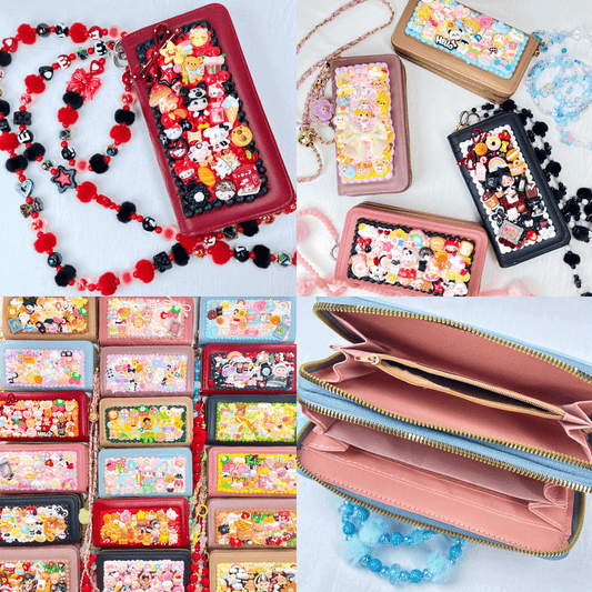 [Surprise Deals] Kawaii Cuties Handmade Cream Gel 2-Compartment Long Wallet with Matching Cross-Body Chain