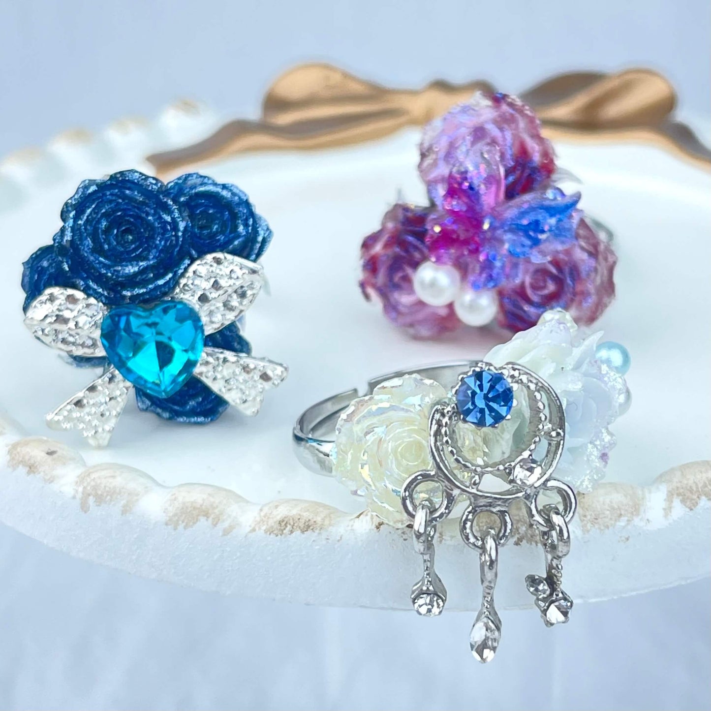 [New Batch] Premium Handmade Flower Blossom and Glittering Decor Rings