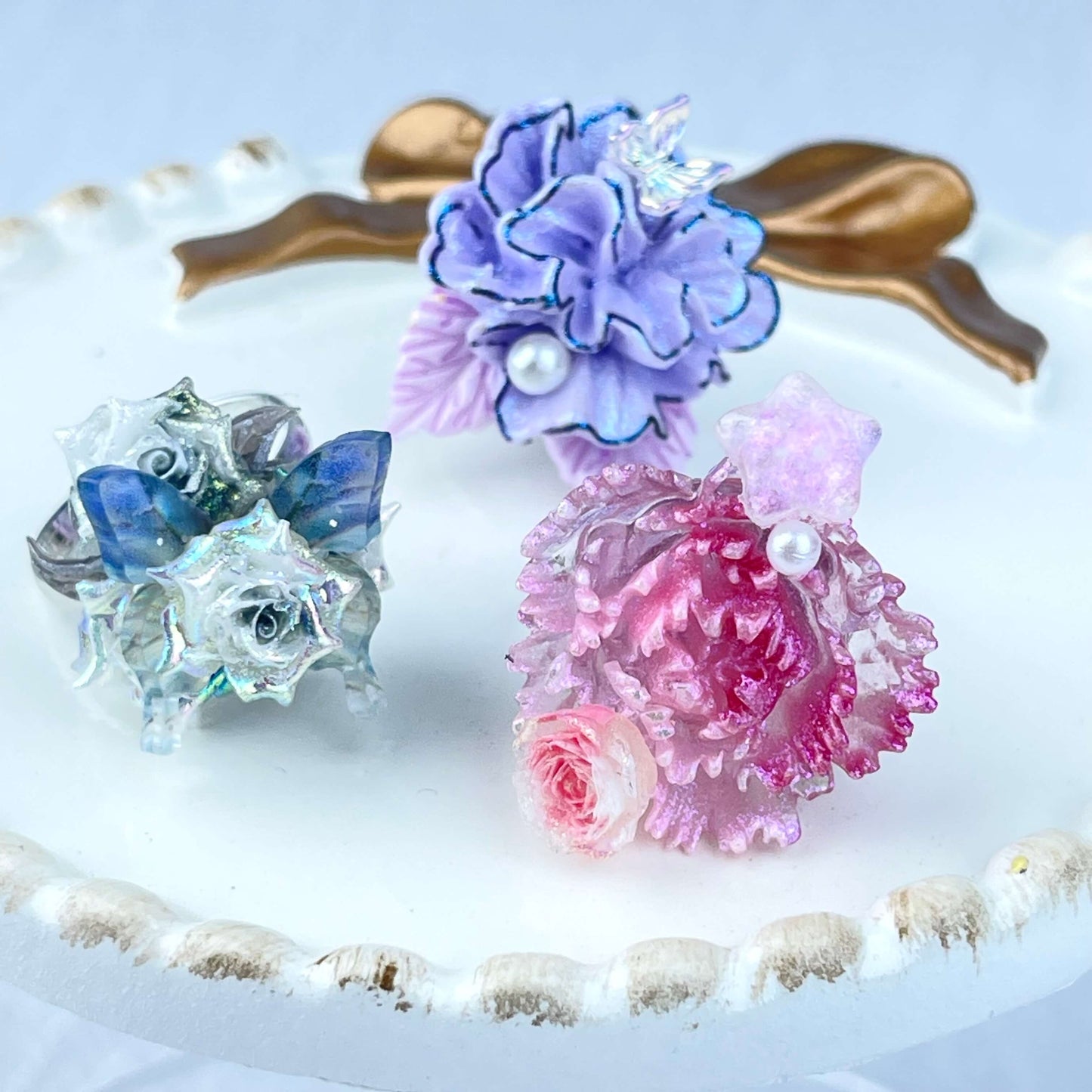 [New Batch] Premium Handmade Flower Blossom and Glittering Decor Rings