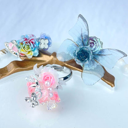 [New Batch] Premium Handmade Flower Blossom and Glittering Decor Rings