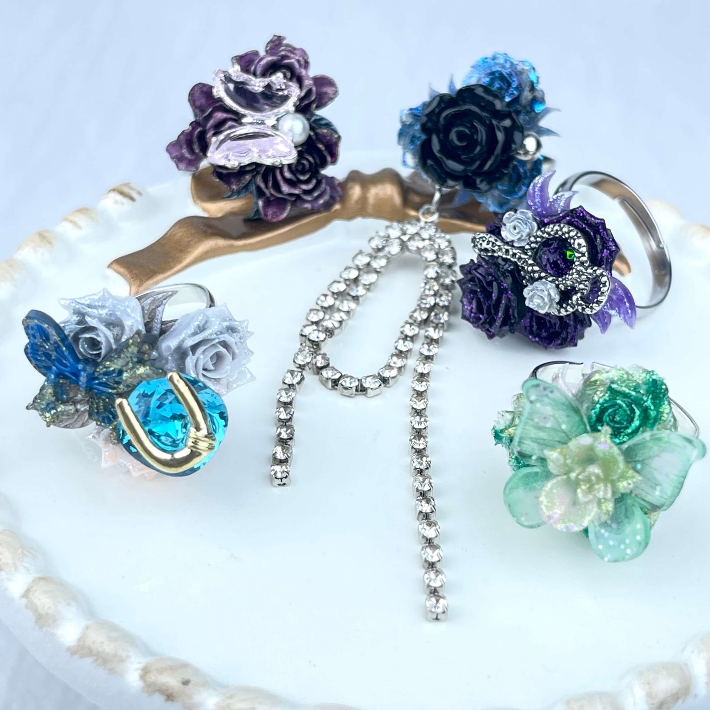 [New Batch] Premium Handmade Flower Blossom and Glittering Decor Rings