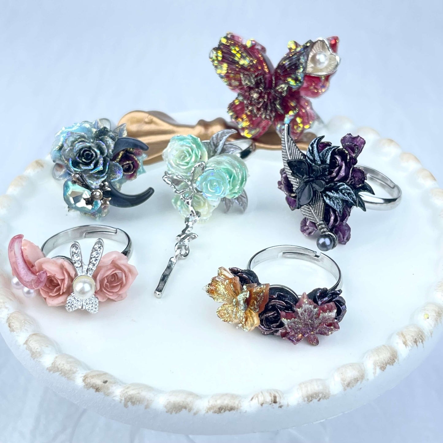[New Batch] Premium Handmade Flower Blossom and Glittering Decor Rings