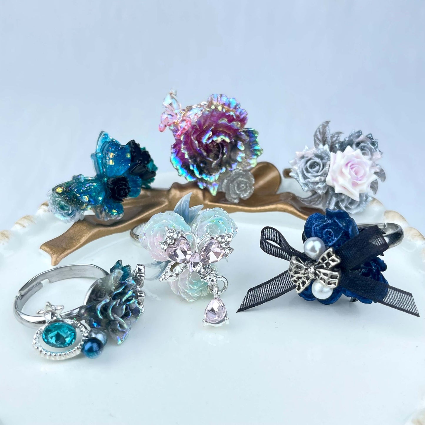 [New Batch] Premium Handmade Flower Blossom and Glittering Decor Rings