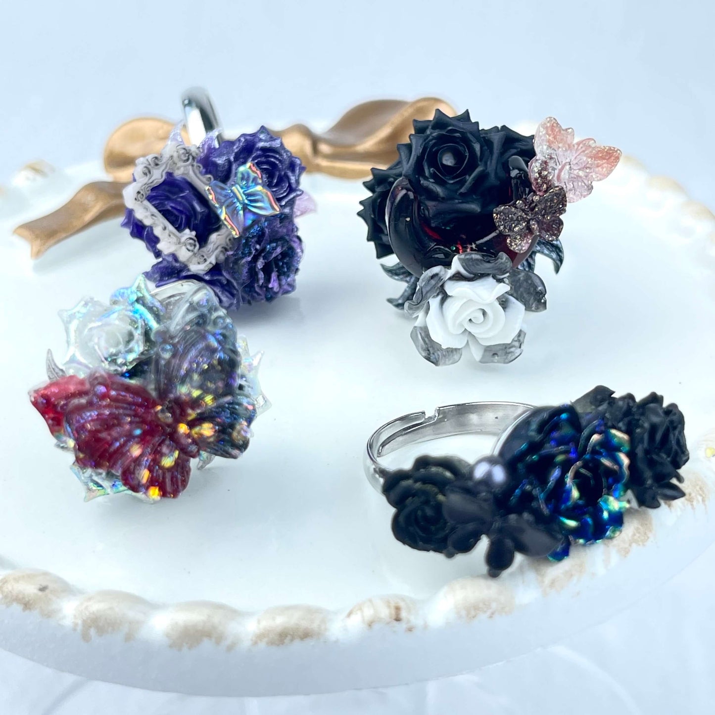 [New Batch] Premium Handmade Flower Blossom and Glittering Decor Rings