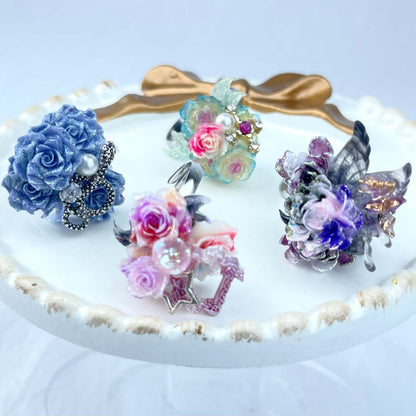 [New Batch] Premium Handmade Flower Blossom and Glittering Decor Rings