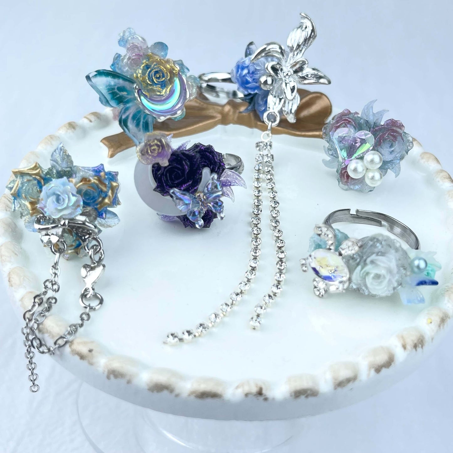 [New Batch] Premium Handmade Flower Blossom and Glittering Decor Rings